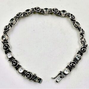 PZ  Sterling Rose And Clear Gemstone Tennis Bracelet